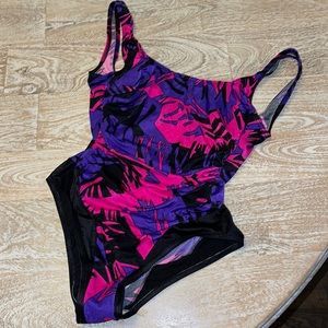Tropical 70s 80s one-piece bathing swim suit,